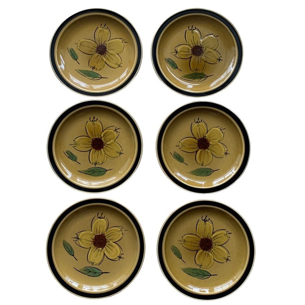 Vintage set of 6 designers collection hand decorated 8" plates honey flower